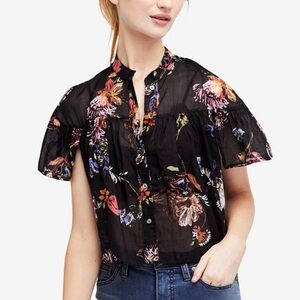Free People Floral Crop Top Black